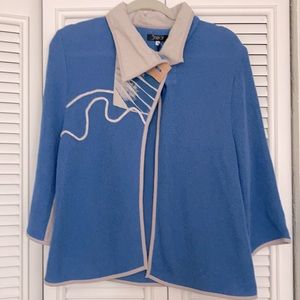 JASKAR artsy Blue Tan Waffle Knit cottagecore cardigan MED NWT